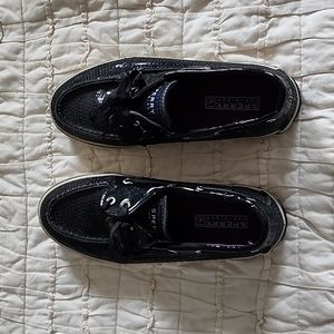 Sperry black sequined top sider boat shoes, size 6